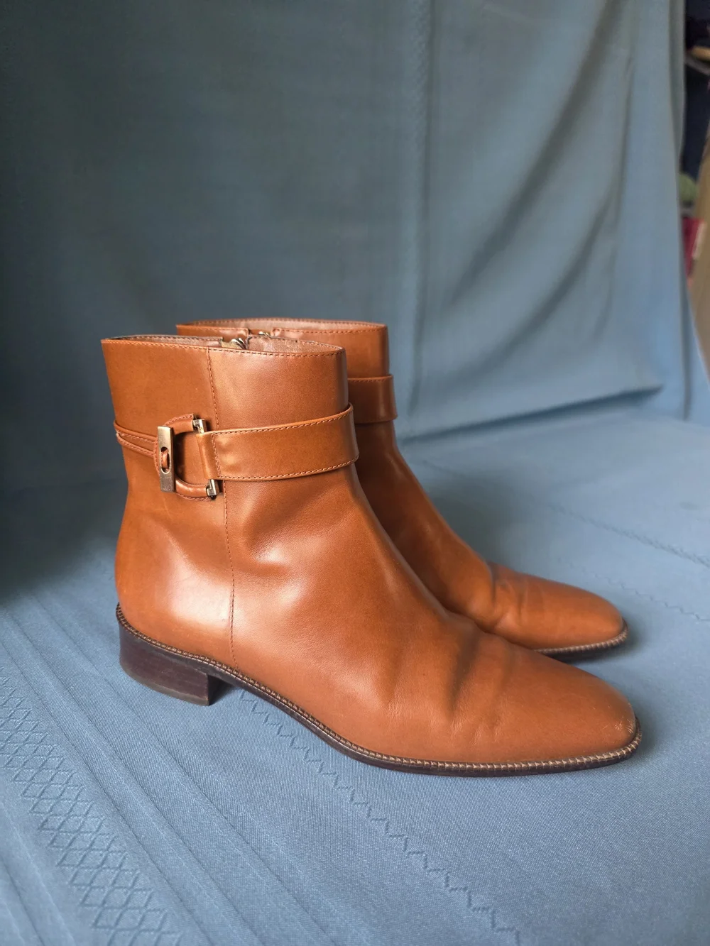 Talbots Women’s Tan Leather Almond‑Toe Ankle Boots Buckle Strap – Size 7B